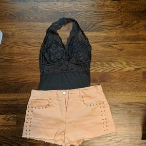 Gray lace halter top